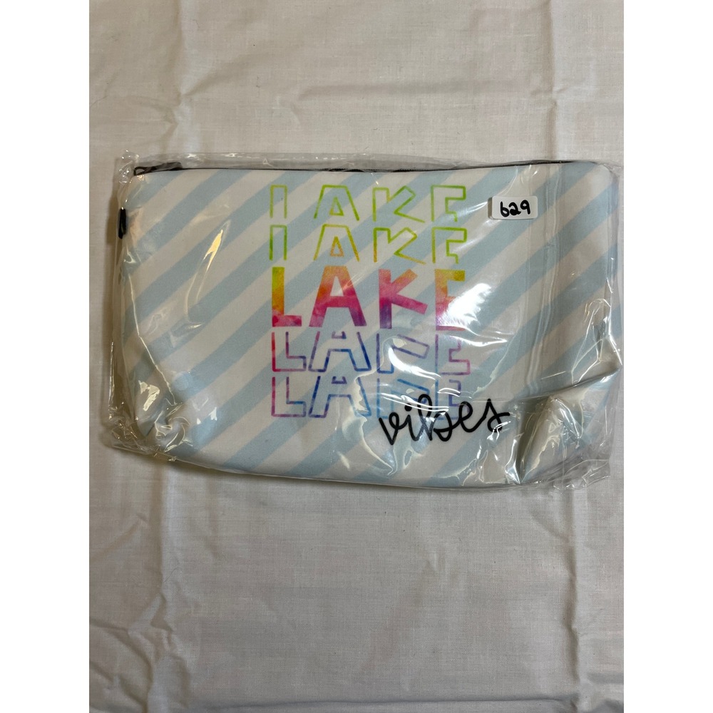The‎ Pouch Cosmetic Bag Womens OS Blue White NEW Lake Vibes Striped Travel Pouch